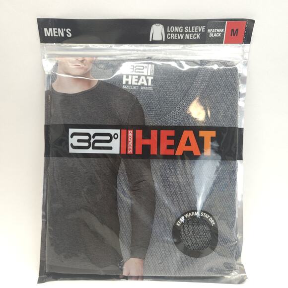 32 Degrees Heat Men Thermal Top M Heather Black Long Sleeve Base Layer 1pc - Picture 1 of 3